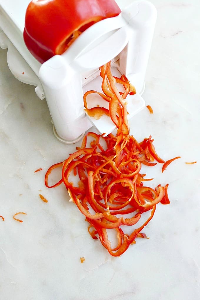 bell pepper in a spiralizer