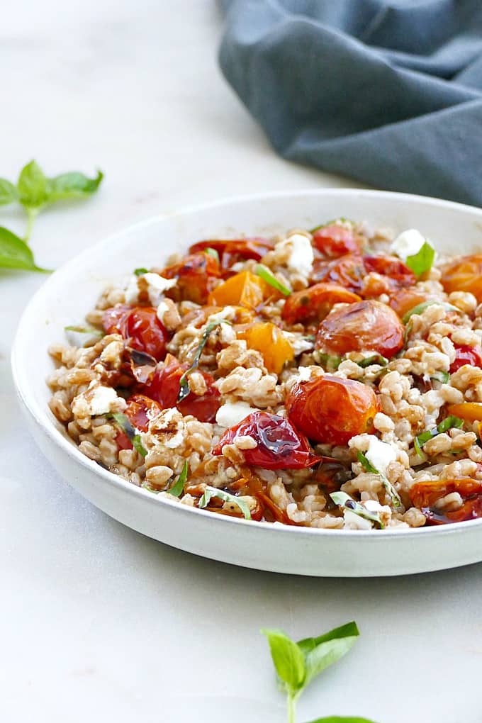 warm farro salad with roasted tomatoes