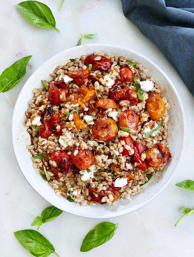 warm farro salad with roasted tomatoes