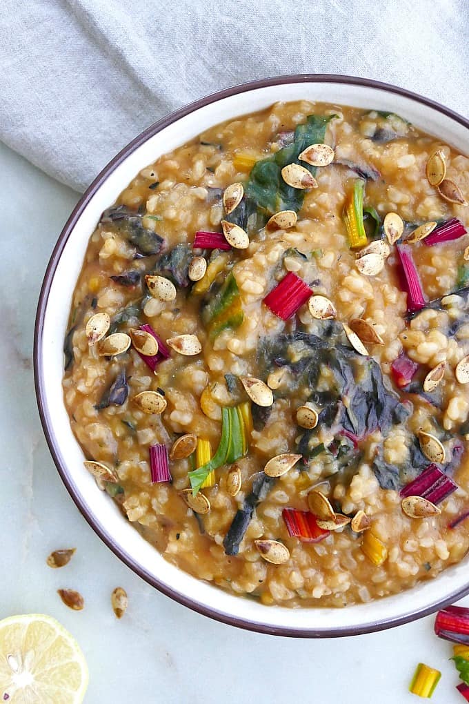 acorn squash risotto with rainbow chard