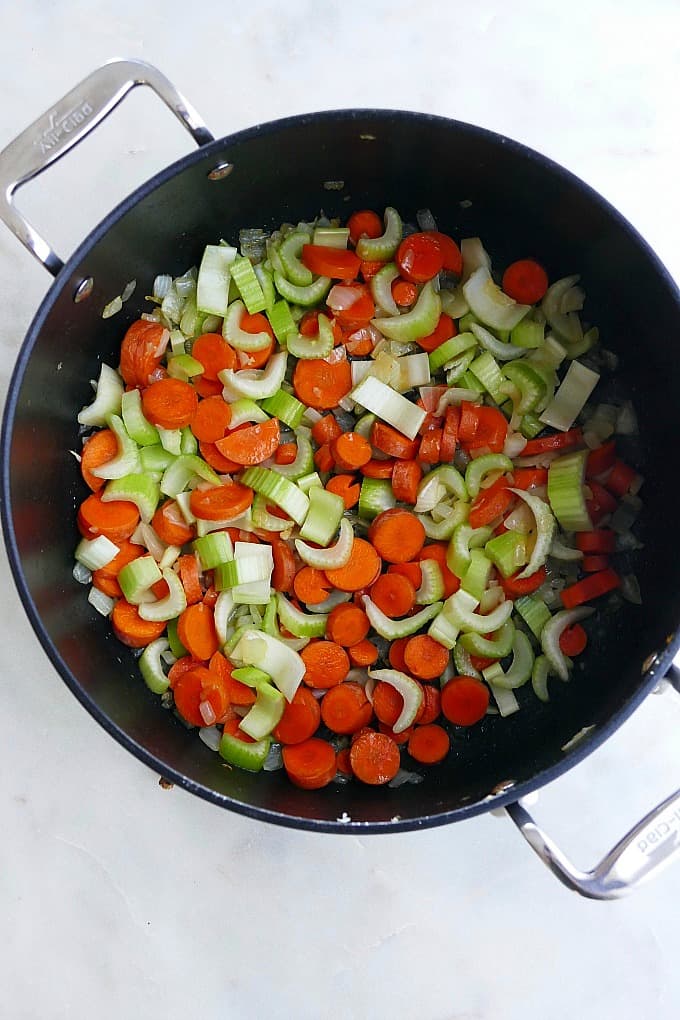 carrots and celery in a large soup pot
