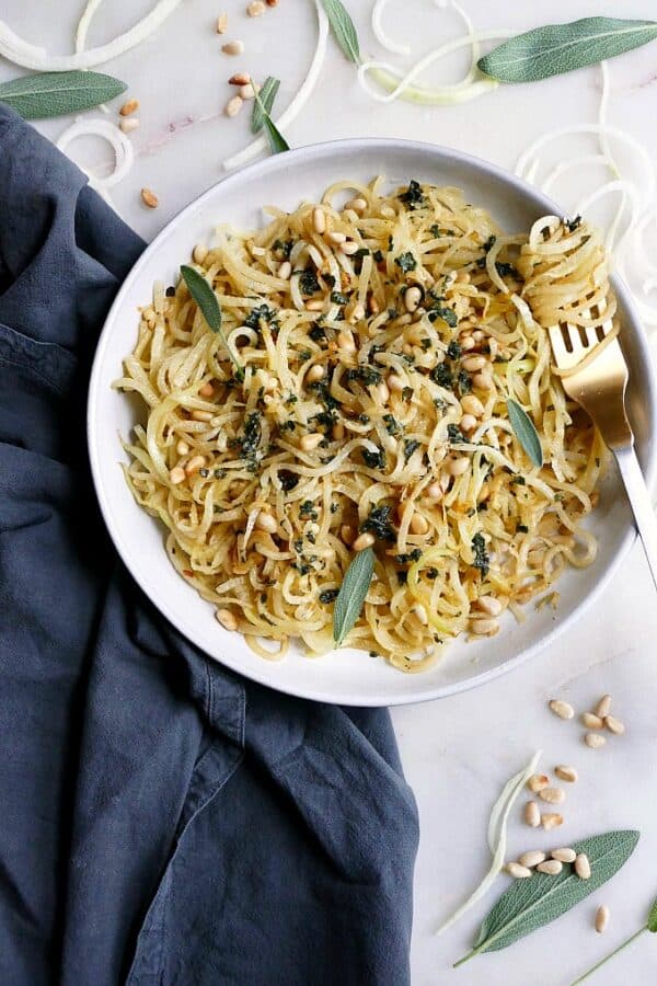 Kohlrabi Noodles with Sage Brown Butter - It's a Veg World After All®