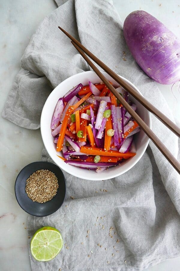 Purple Radish Salad with Sesame Dressing - It's a Veg World After All®