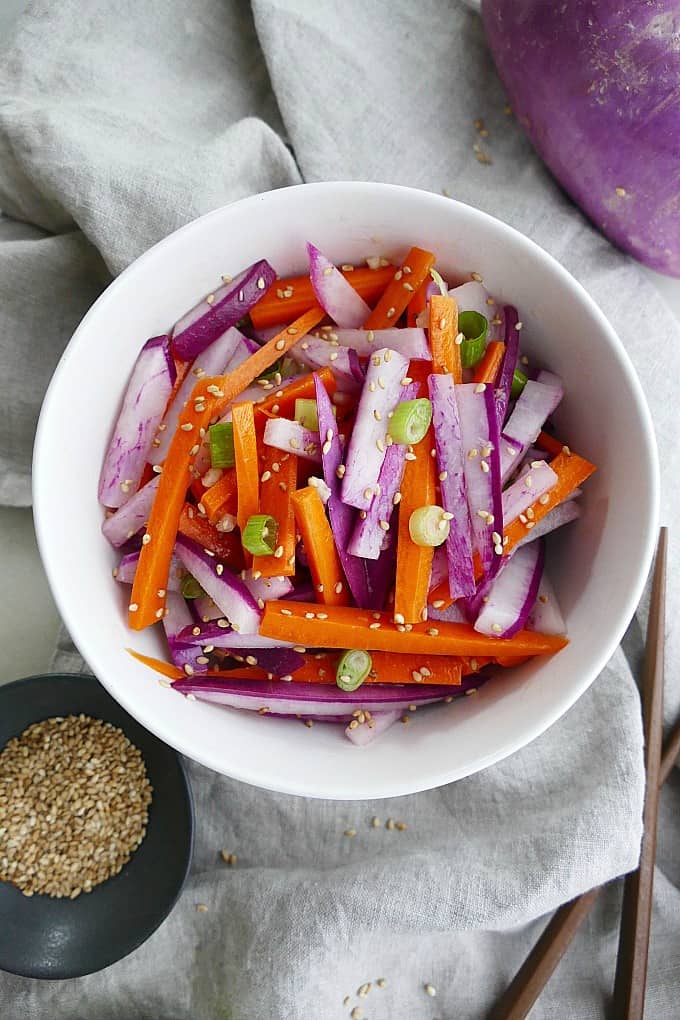 Purple Radish Salad With Sesame Dressing It S A Veg World After All