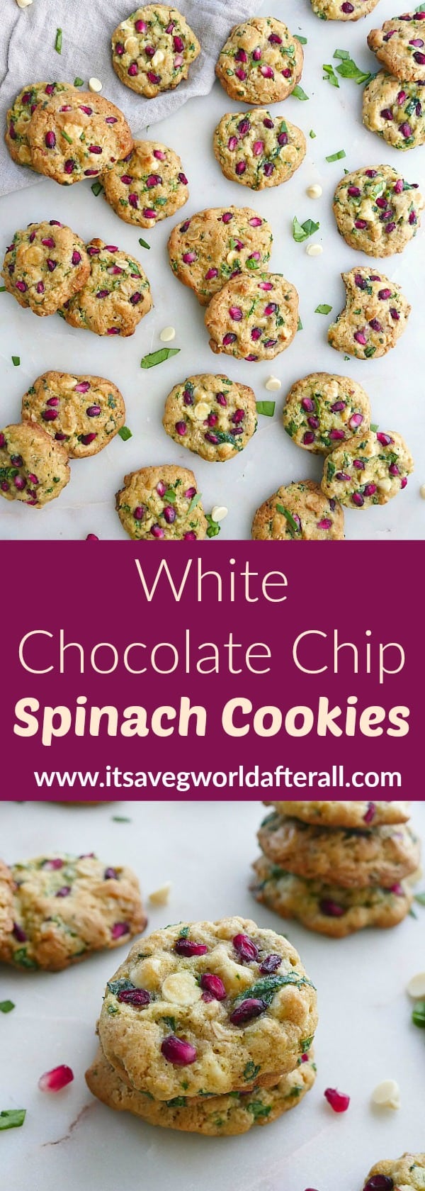 White Chocolate Chip Spinach Cookies - It's a Veg World After All®