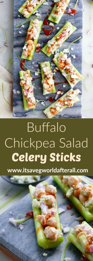 Buffalo Chickpea Salad Celery Sticks - It's a Veg World After All®