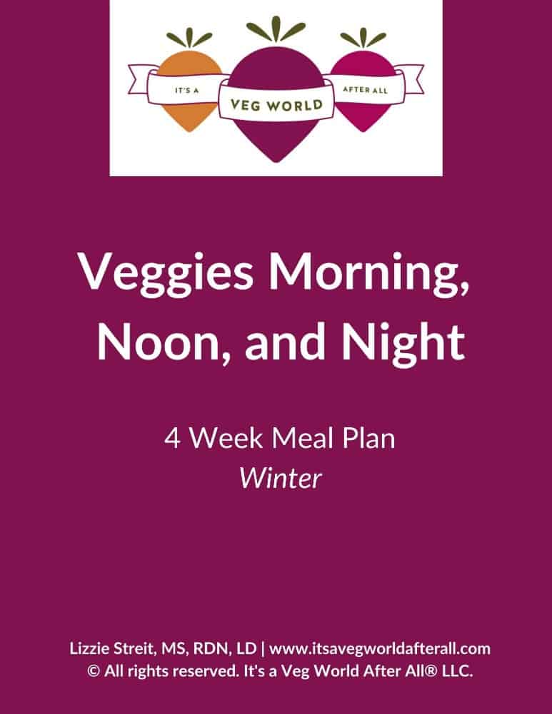 image of the cover of a winter meal plan with a purple background