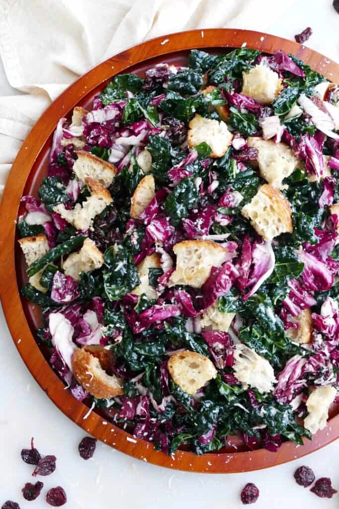 Kale Radicchio Salad with Sourdough Croutons It's a Veg World After All®