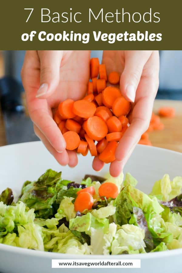 two hands sprinkling carrots into a salad with a green text box