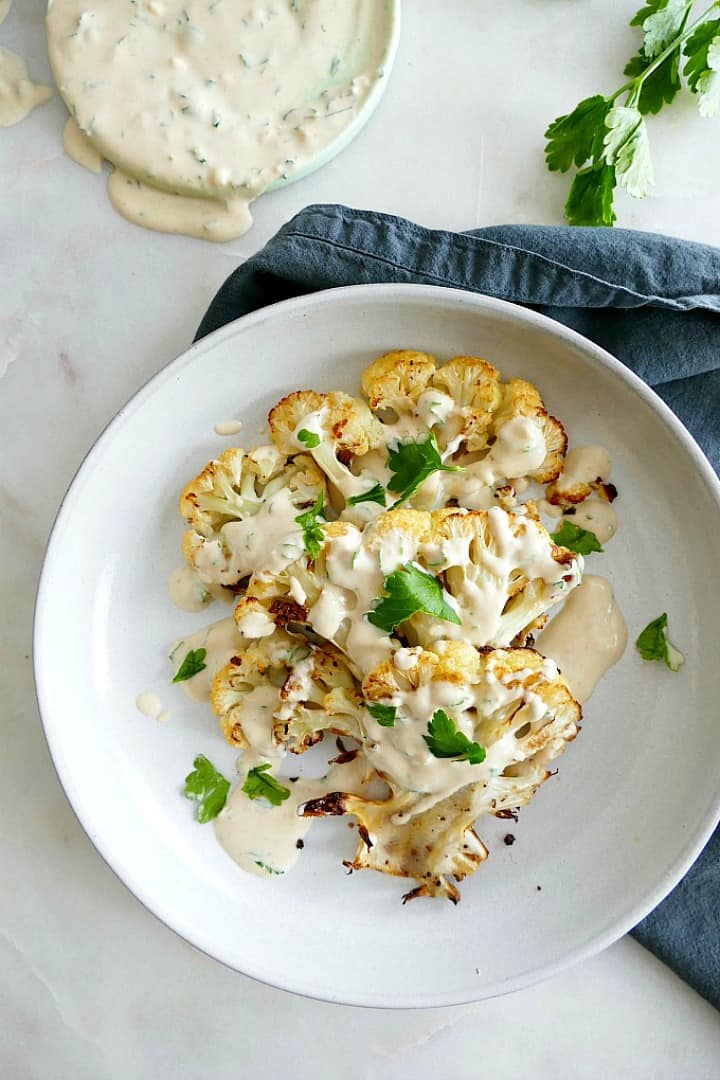 Vegan Cauliflower Steak with Lemon Parsley Tahini It's a Veg World