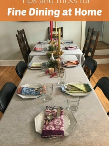 photo of a long table with place settings and candlesticks with text overlay