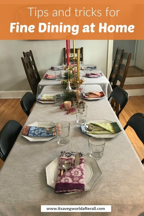 photo of a long table with place settings and candlesticks with text overlay