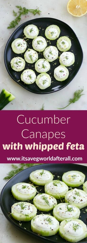 images of canapes separated by a purple text box with the recipe title