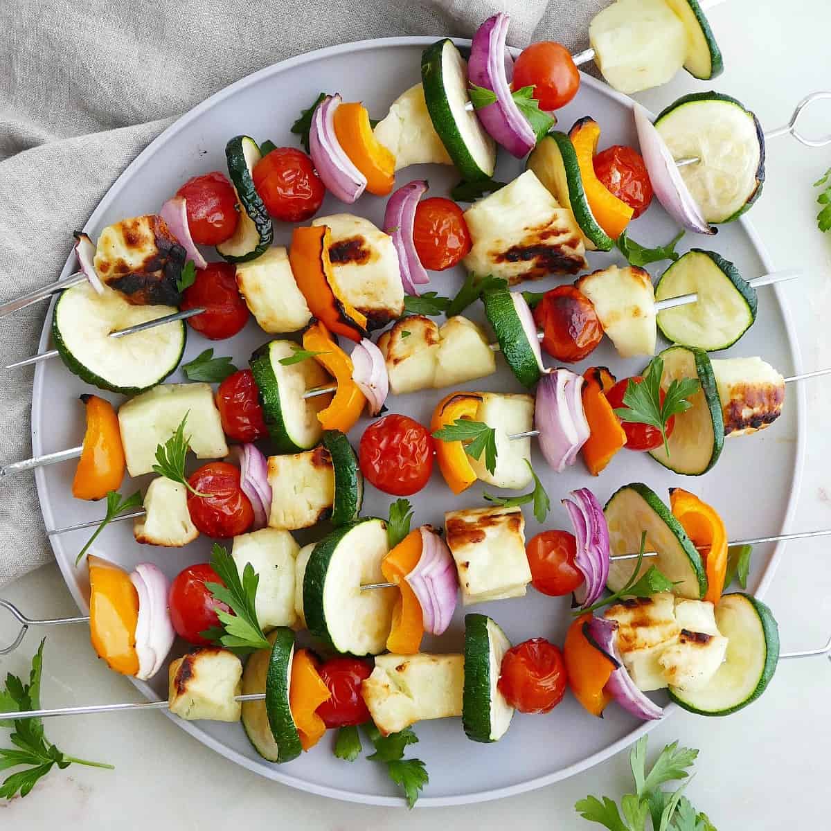 Grilled Halloumi Skewers with Greek-Inspired Marinade - Fork in the Kitchen