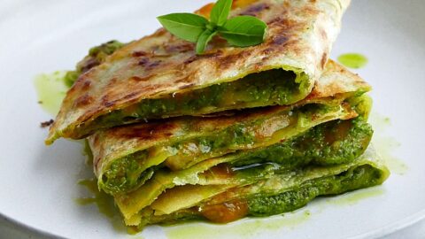 Spinach Basil Pesto Quesadillas