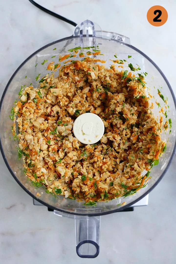 image of falafel mix in a food processor with the number two in the corner
