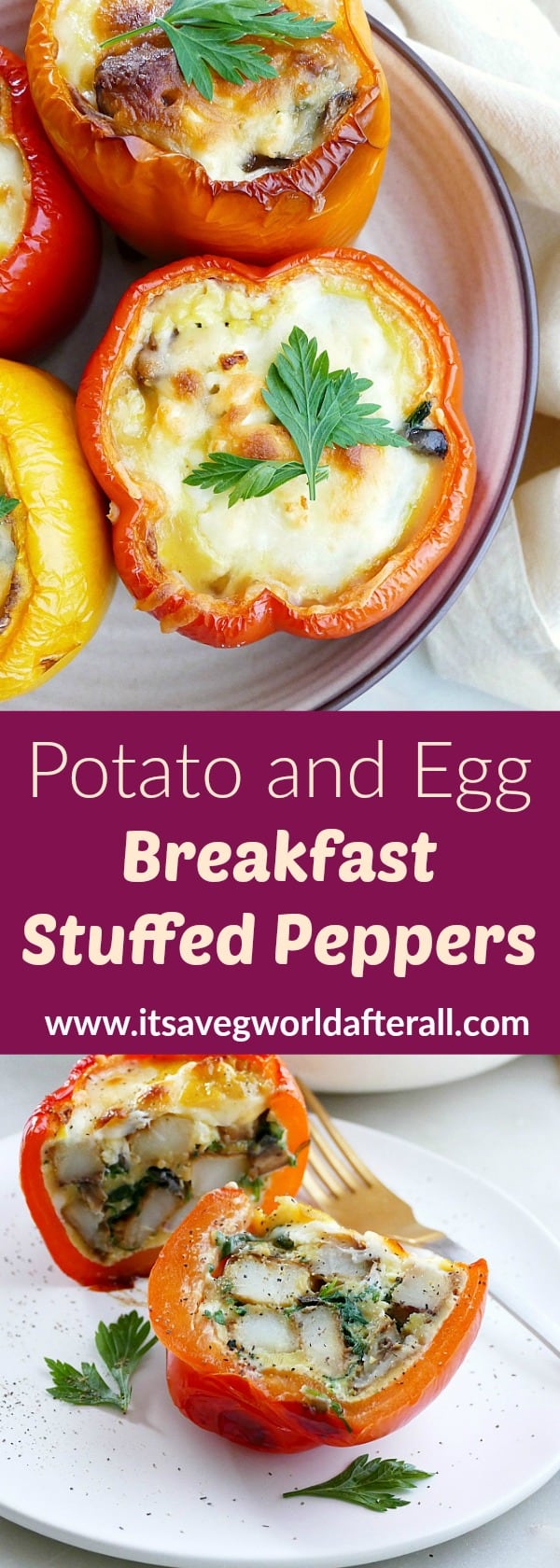 Potato and Egg Breakfast Stuffed Peppers - It's a Veg World After All®