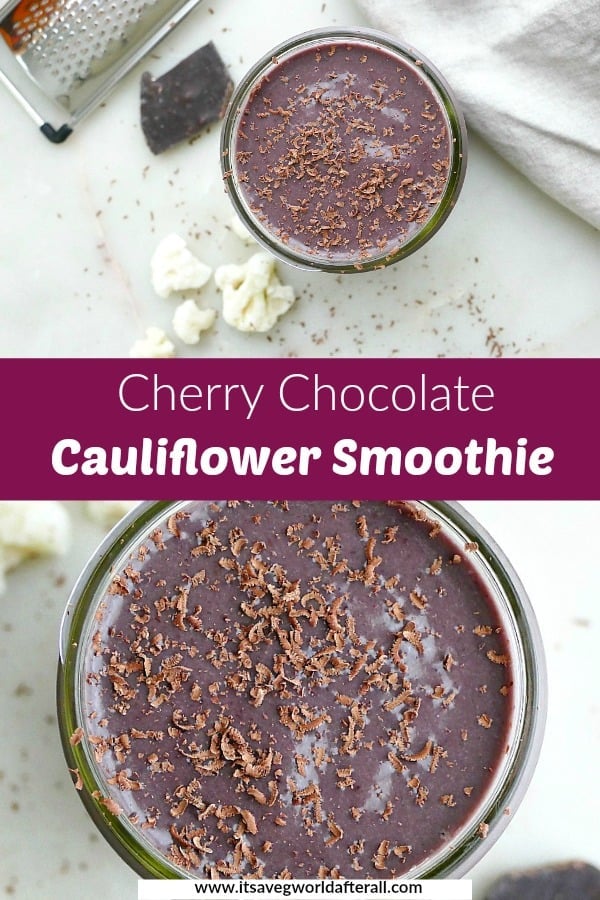 images of cauliflower smoothie separated by text box with recipe title