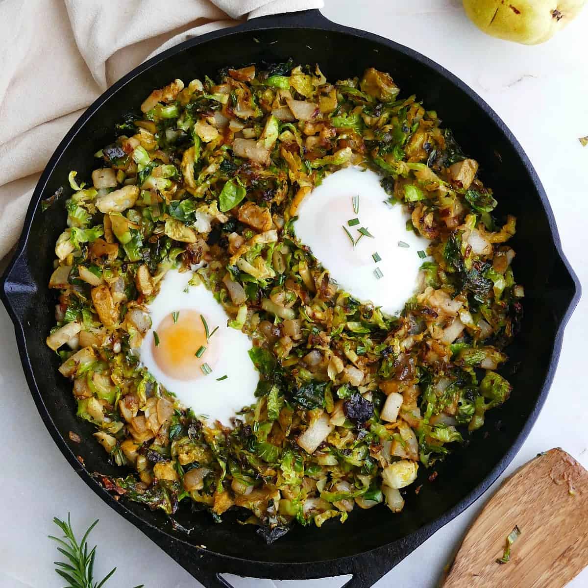Brussels Sprouts and Eggs Breakfast Hash - It's a Veg World After All®