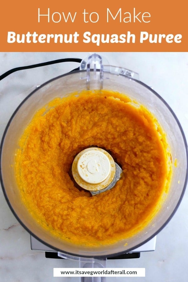 image of butternut squash puree with a text box with recipe title