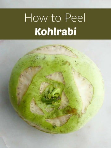 photo of a large green kohlrabi underneath a text box with post title
