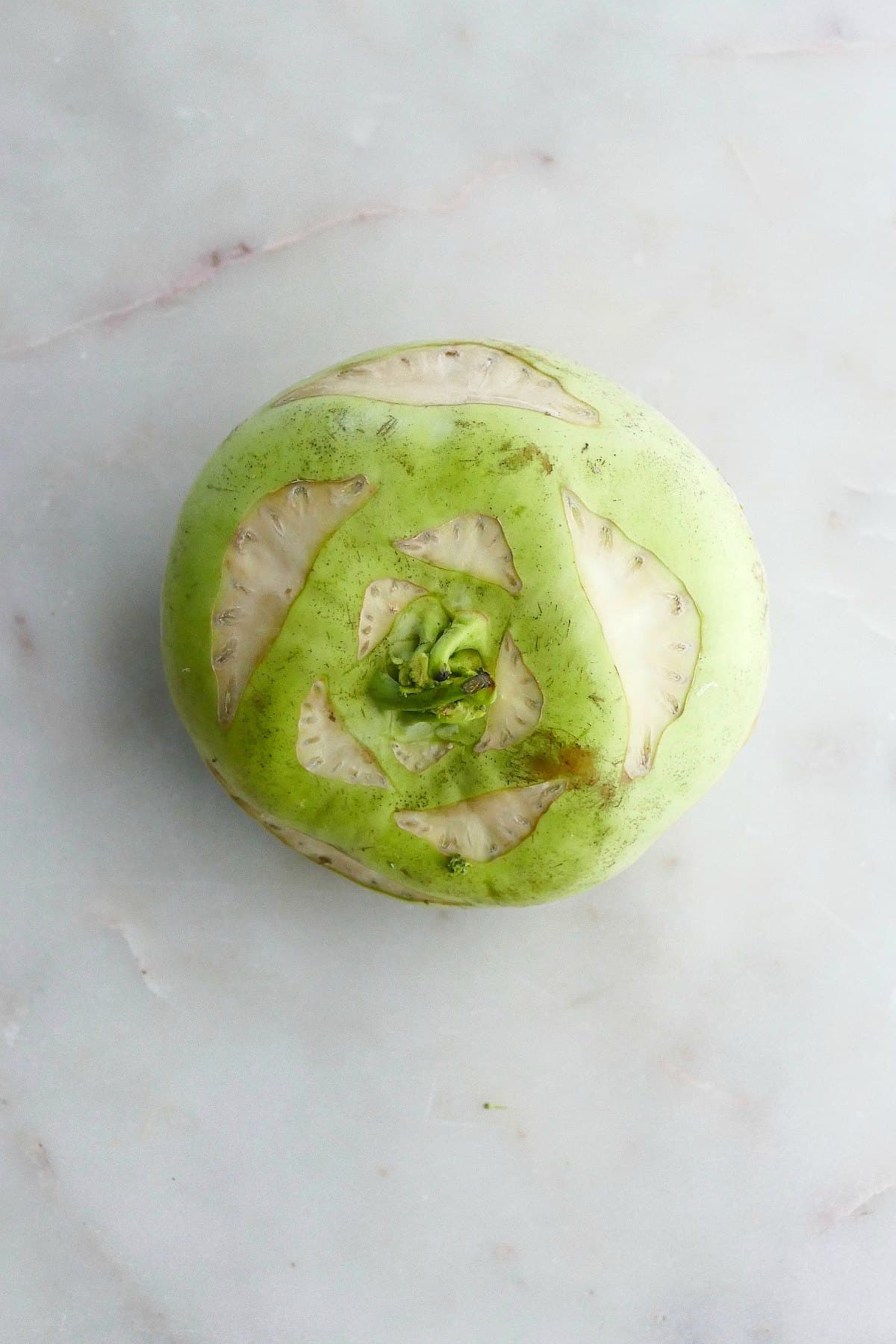 a large green kohlrabi sitting on a white counter