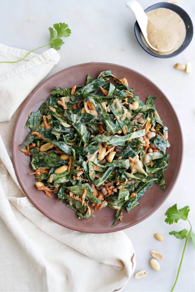 Shredded Collard Greens Salad with Peanut Dressing It's a Veg World
