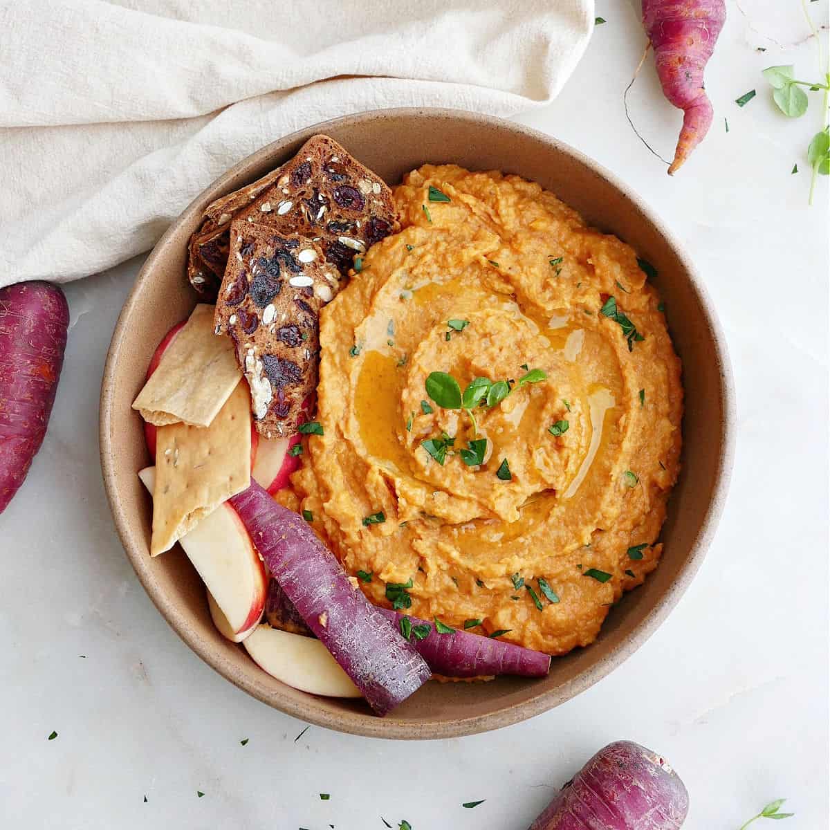 Cosmic Purple Carrot Recipe (Hummus) - It's a Veg World After All®