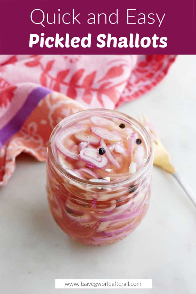 quick pickled shallots under a purple text box with recipe name
