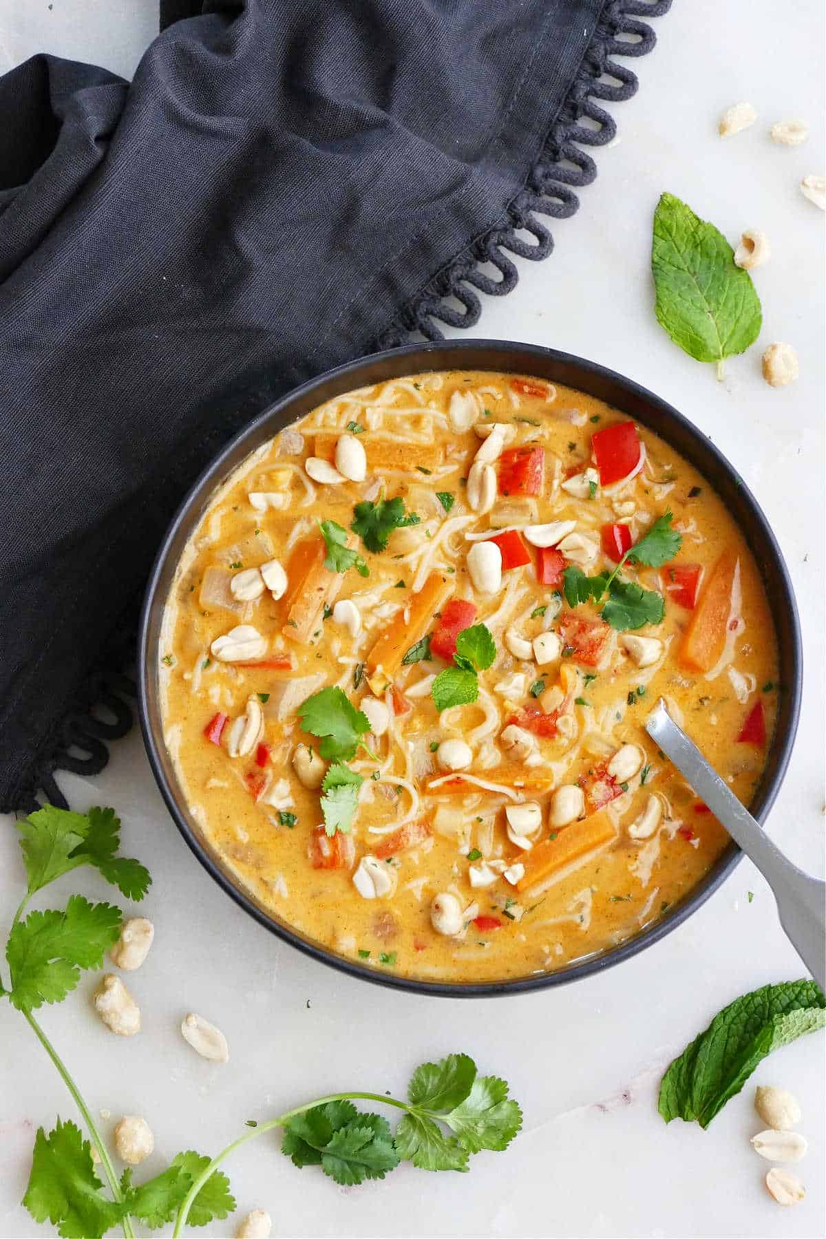 Vegetarian Curry Peanut Vermicelli Soup - It's a Veg World After All®