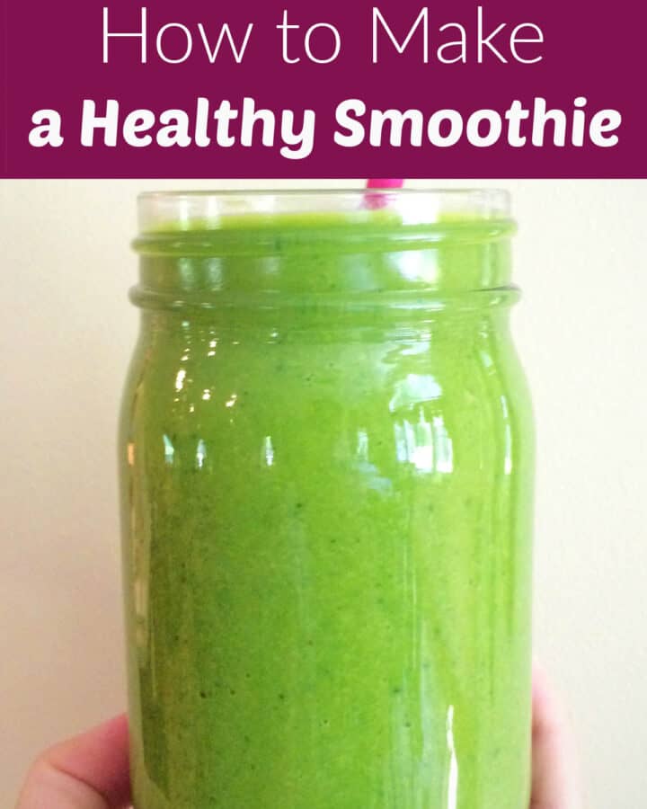 image of a hand holding up a green smoothie with text boxes for post name and website
