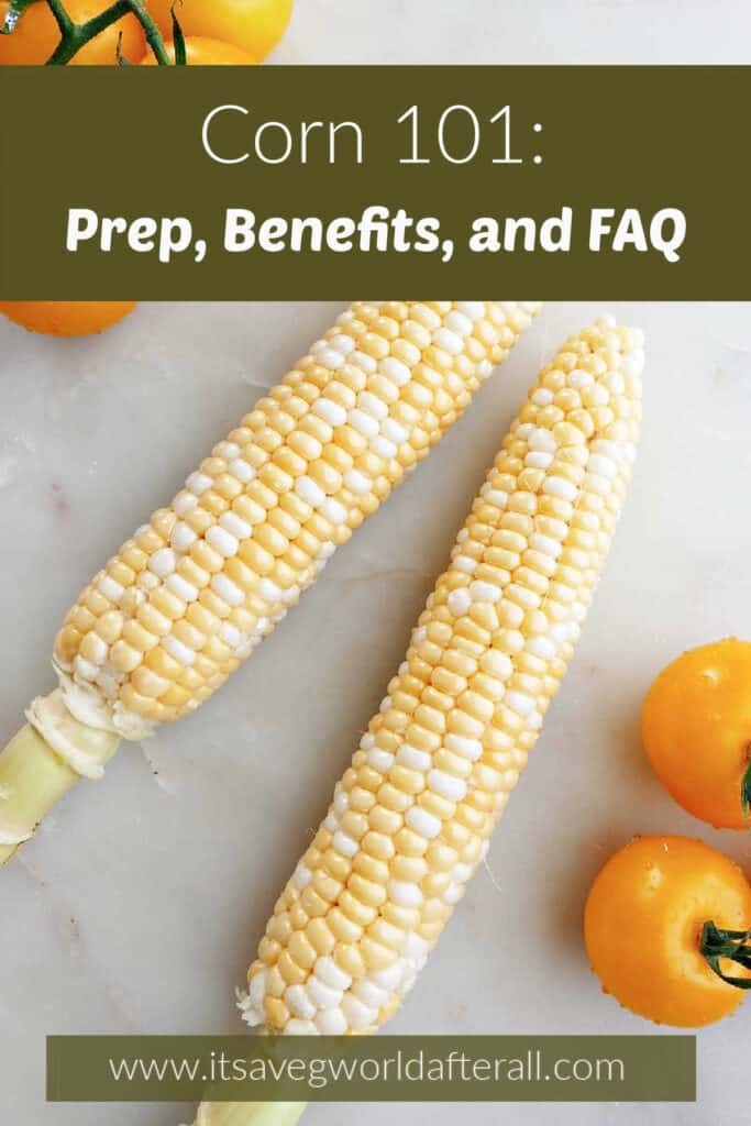 image of corn and tomatoes on a counter with text boxes over the image