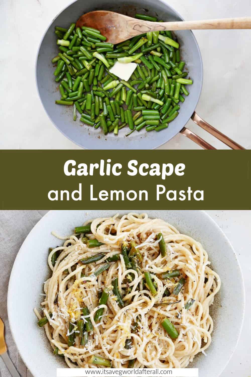 Lemon Garlic Scape Pasta - It's a Veg World After All®