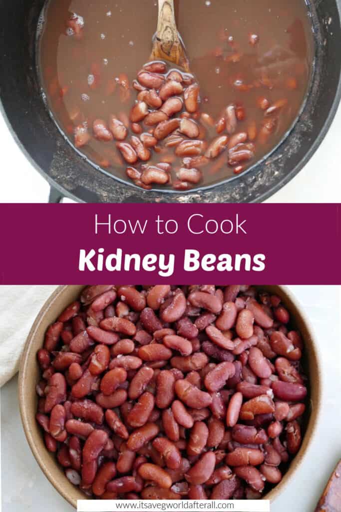 kidney beans cooking in a pot and in a bowl separated by text box