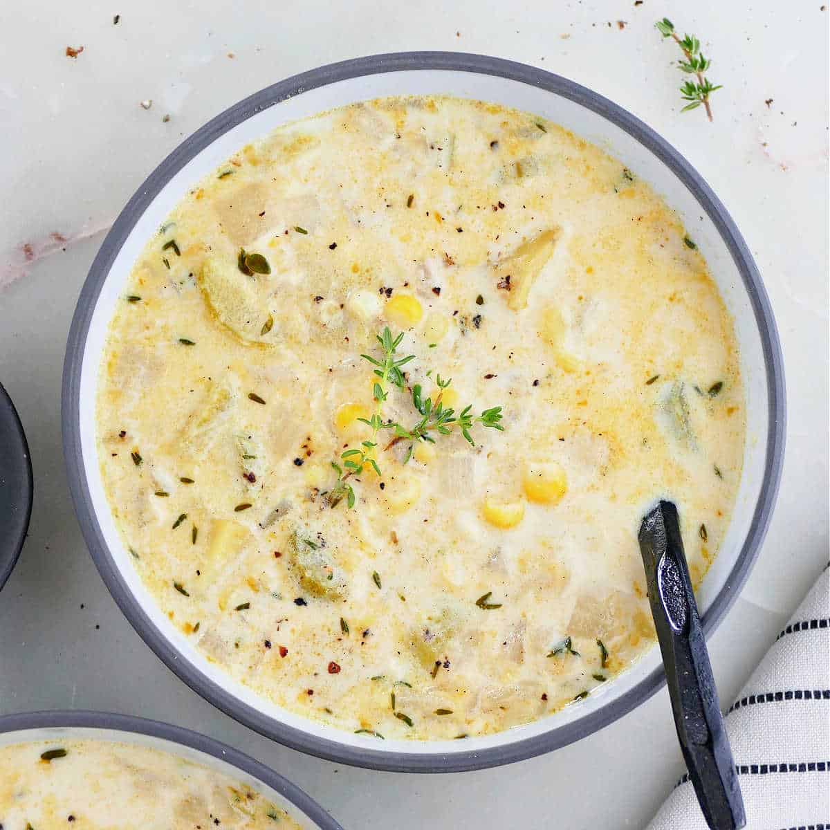 Sweet Corn Soup with Potatoes and Thyme - It's a Veg World After All®