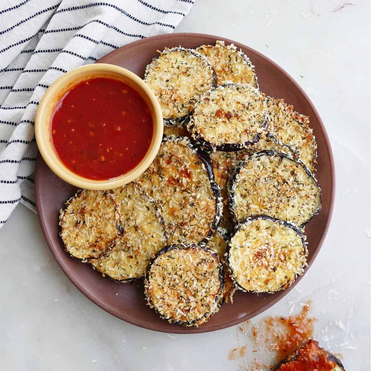 Roasted Eggplant slices topped with a jalapeño garlic sauce- a simple , Eggplant Recipe