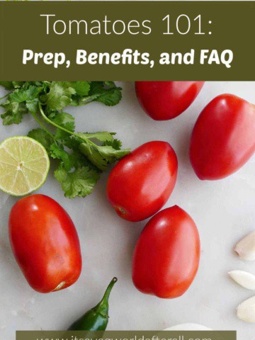 image of tomatoes and salsa ingredients with text boxes with post title and website