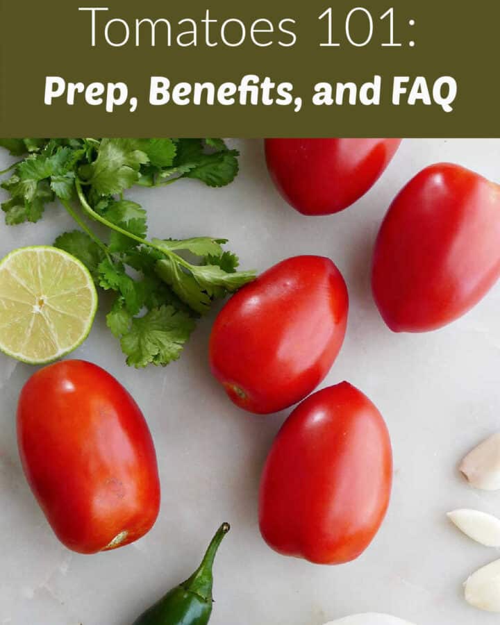 image of tomatoes and salsa ingredients with text boxes with post title and website