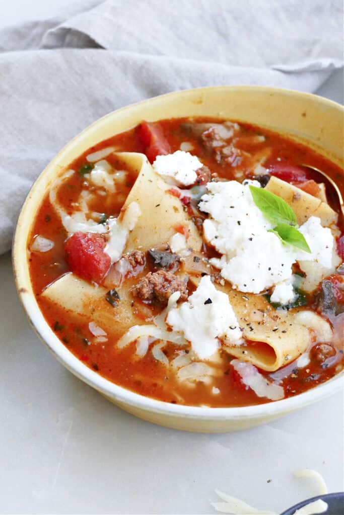 Veggie-Loaded One Pot Lasagna Soup - It's a Veg World After All®