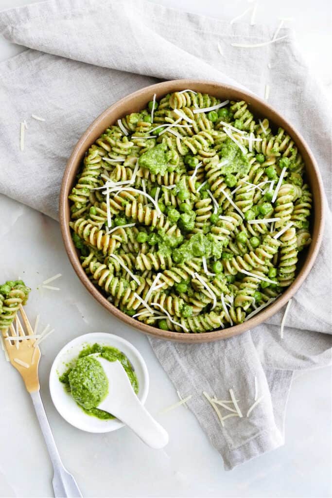 Vegetarian Pesto Pasta with Peas It's a Veg World After All®