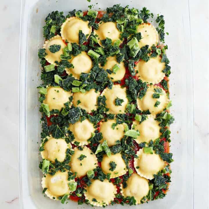 Ravioli Casserole with Kale (Freezer Meal) - It's a Veg World After All®