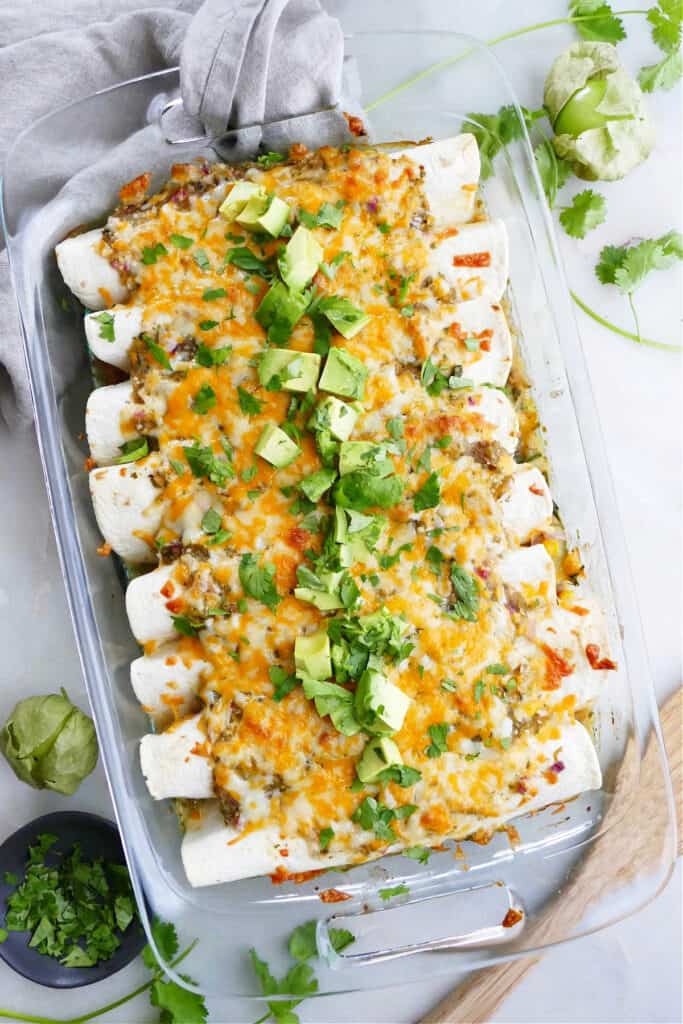 Vegetarian Enchiladas Verdes with Zucchini It's a Veg World After All®