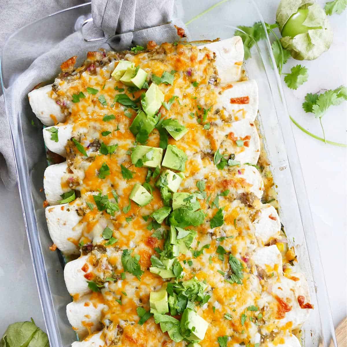 Vegetarian Enchiladas Verdes with Zucchini It's a Veg World After All®