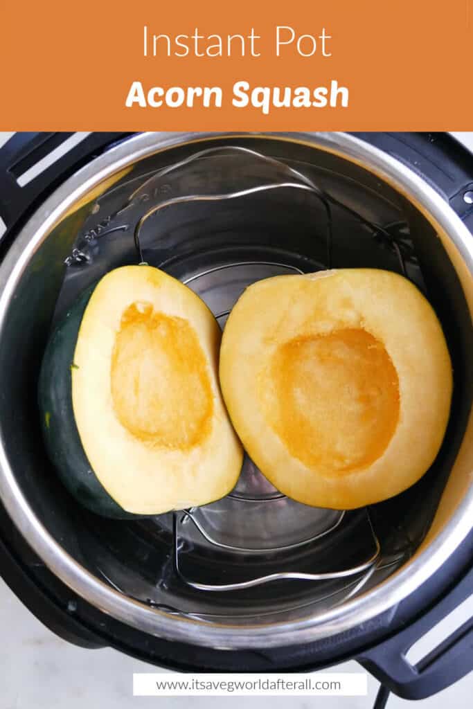 acorn squash halves cooking in an instant pot under box with post name