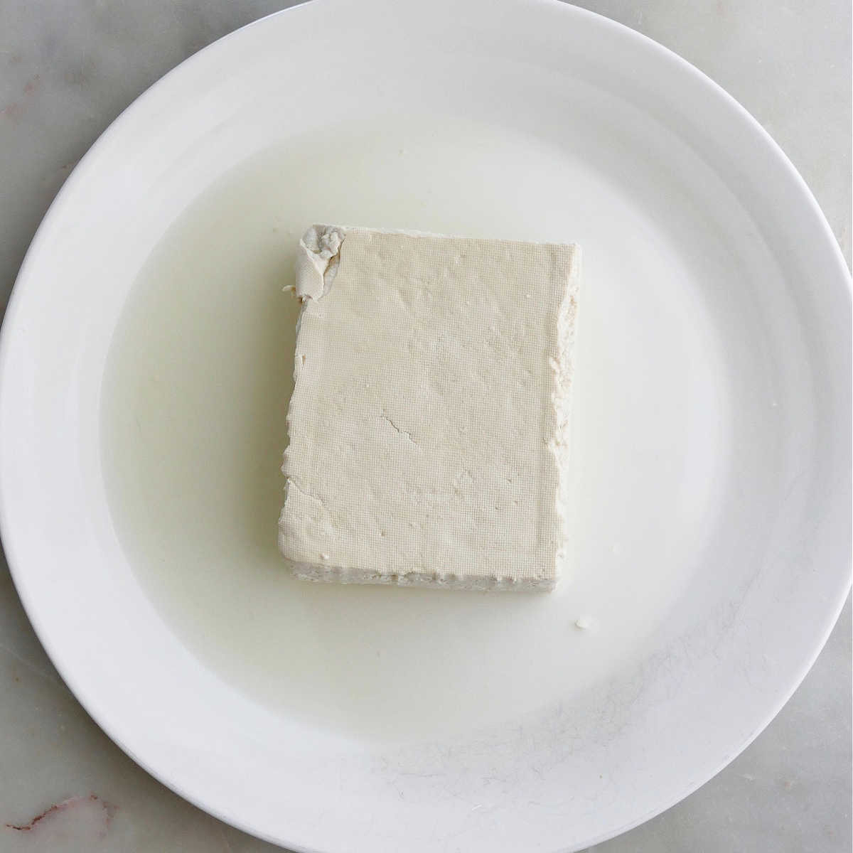 a block of pressed tofu on a plate