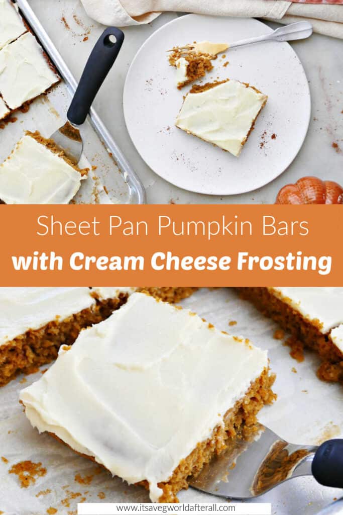 images of pumpkin bars separated by text box with recipe name