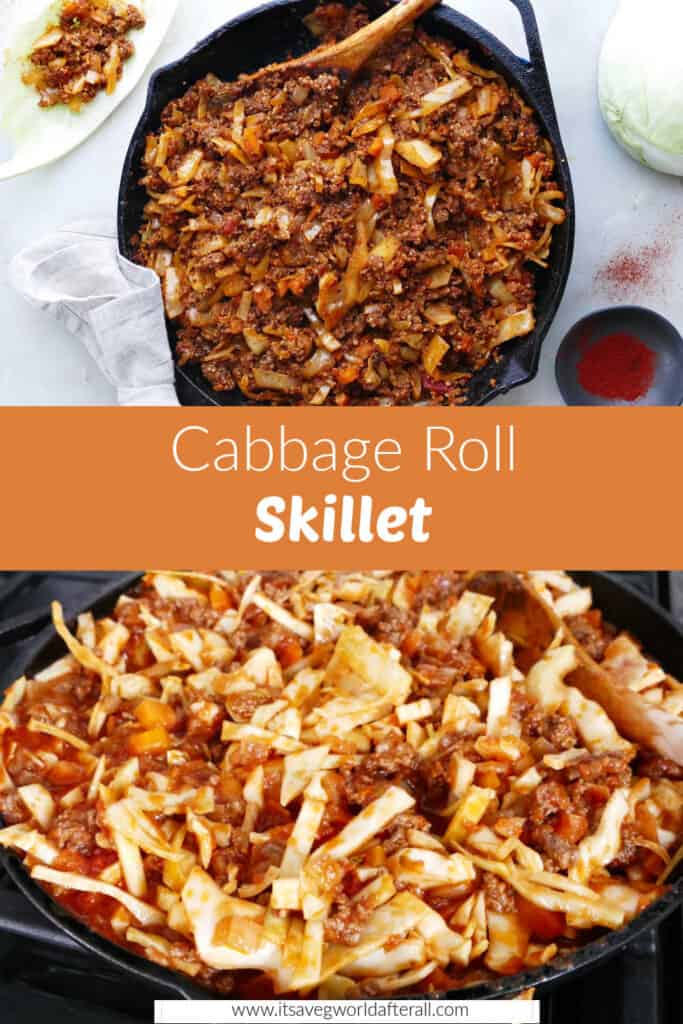 cabbage roll skillet separated by text box with recipe name