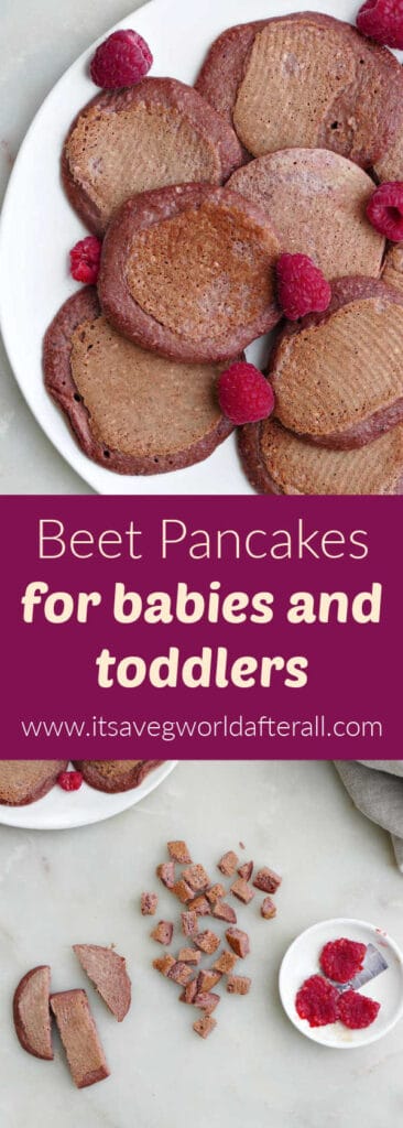 beet pancakes separated by text box with recipe name