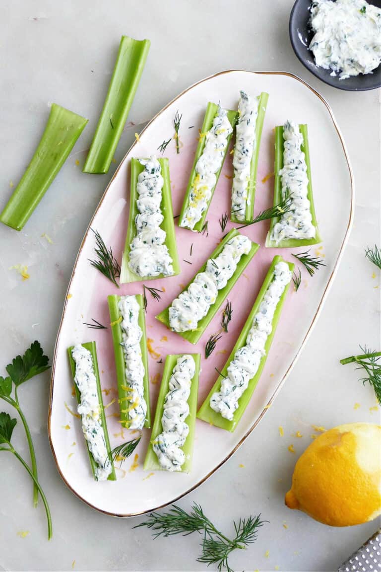 Healthy Celery Snack with Herbed Mascarpone It's a Veg World After All®