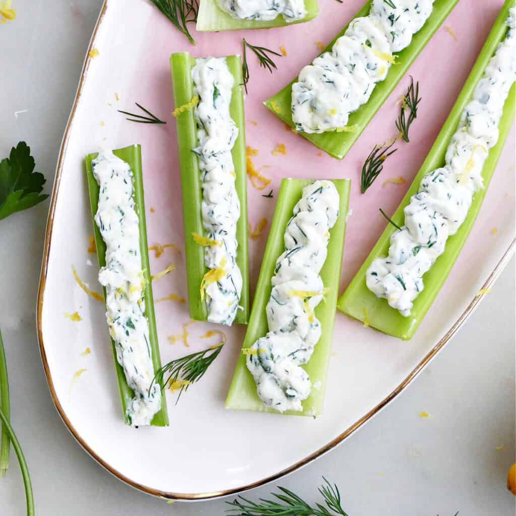 Healthy Celery Snack with Herbed Mascarpone It's a Veg World After All®